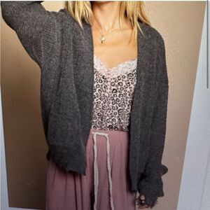 POL Distressed Knit Cardigan DEEP CHARCOAL Size S NEW